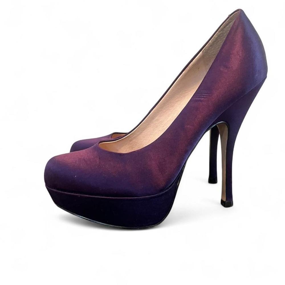 Steve Madden purple satin platform heels Y2K